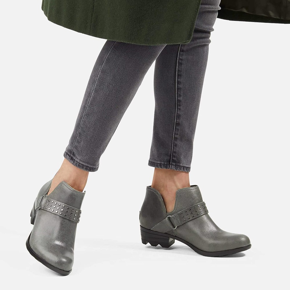 NEW Sorel Lolla II Ankle Boots Strap Stud Leather Gray Size 7.5